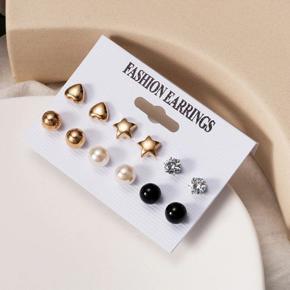 New 6 Pairs = 12 Pcs Women's Earrings Set Pearl Stud Earrings Set for Women New Collection - Bohemian Fashion Jewelry 2020 Geometric Crystal Heart Stud Earrings