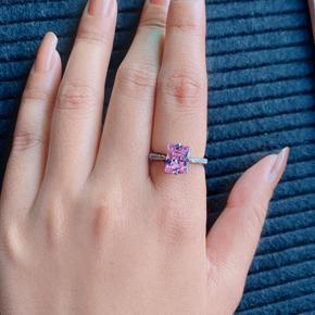 Cushion Cut Pink Synthetic Engagement Ring