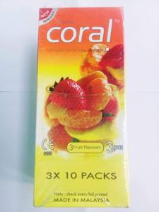 Coral 3 Fruits Flavors Lubricated Natural Latex Condoms 1 Pack - 3 Pcs