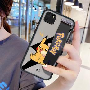 Hontinga for Huawei Y5P Back Cover With Wristband Cartoon Pikachu Phone Casee Full Lens Protection Thin Frosted Cases