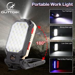 Outtobe Flas-hlight COB Work Light 180°Folding Light USB Rechargeable Flash-light Portable Keychain Light Magnetic Work Light Waterproof Camping Lantern with Power Display Hook for Car Repair Home Usi