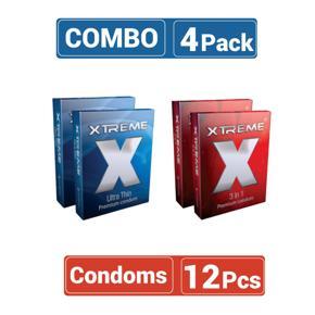 Xtreme Mix - 2 Pack Ultra Thin & 2 Pack 3 in 1 Condom - 3x4=12pcs