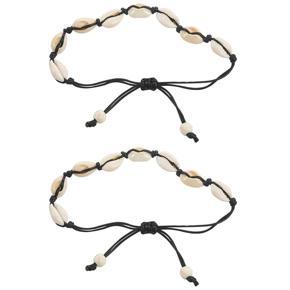 ARELENE 2X Anklets for Women Shell Foot Jewelry Summer Beach Barefoot Bracelet Ankle on Leg Ankle Strap Black