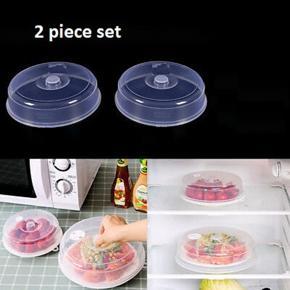 2 Pieces MICROWAVE FOOD COVER / Plate Cover Splatter Guard Non Stick Plastic Clear Dish Lid