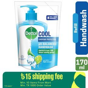 Dettol Handwash Cool 170ml Refill, pH-Balanced Liquid Soap with Menthol