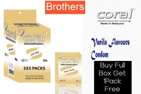 Coral - Vanilla Flavors Lubricated Natural Latex Condom - Full Box+1Pack Free - 3x5=15pcs+3pcs