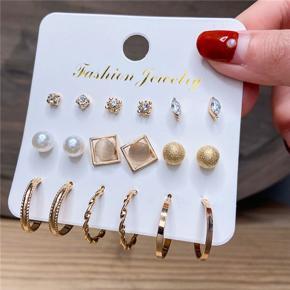 New Trendy Fashionable and Stylish 9 Pairs = 18 Pcs Pearl Stud Earrings Set for Women New collection - Earring for Women/ Stud Earrings Set for Girls Simple -Ear ring Set for Women Simple Fashion