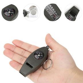 Magnifying Glass Whistle Keychain Keyring Mini Outdoor 4 In1 Survival Compass Thermometer Key Ring