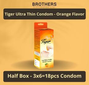 Tiger Condom - Ultra Thin Condoms Orange Flavour - Half Box - 3x6=18pcs
