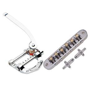 BRADOO- 1Pcs Guitar Vibrato Tailpiece Tremolo Flat Top Body Tremolo Unit Vibrato Bridge Silver & 1Pcs Tune-O-Matic Electric Roller Saddle Bridge Lp Electric Guitar Bridge