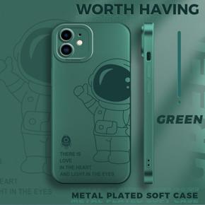 Hontinga for iPhone 12 Back Cover Frosted Plating Cute Astronaut Spaceship Covers Thin Soft Silicone Mobile Phone Case