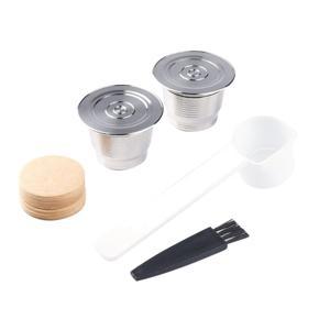 ARELENE Refillable Coffee Filter Capsules Stainless Steel Coffee Capsules Coffee Filter Paper Easy to Clean with Spoon Brush