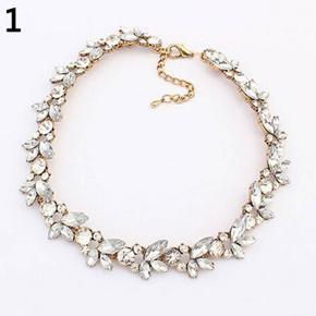 Women Vintage Charm Crystal Flower Pendant Statement Bib Choker Necklace