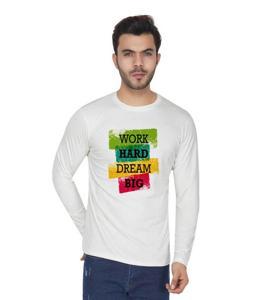 Work Hard white  long Sleeve T-Shirt For Men