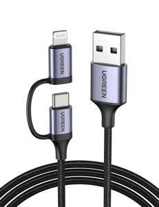 UGREEN 2in1 USB Type C Lightning Cable Fast Charging Cord With Type-C Lightning Plug for iPhone 12 pro 11 8 X MAX SAMSUNG S20+ A50 Huawei P40 Realme 6 pro 1M