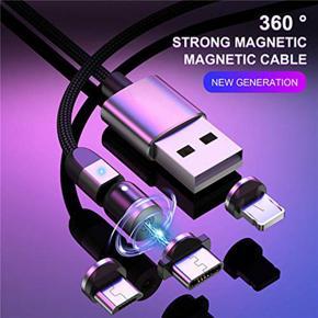 Ruibo Sike 540 Degree 3 in 1 Magnetic Charger Charging Cable (3 Cable 1.6ft+3ft+6ft, 9 x Tpis) Nylon Braided Cord Compatible with Micro USB,Type C/USB C Smartphone Devices (Purple)