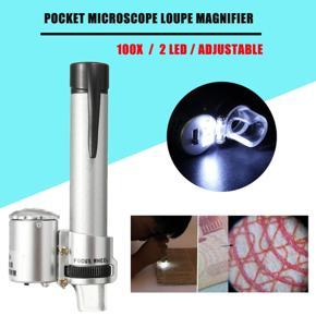 100X Microscope for Pocket LED Light Jewelry Magnifier 10X Lens Loupe Glass Watch Repair Tool -