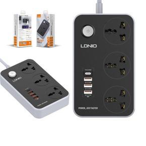 LDNIO SC3412 38W PD20W Power Strip 2-Meter Wall Extension Plug Cord with 3 Socket Outlets and 3 QC 3.0 USB