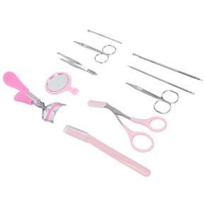 Eyebrow Grooming Kit, Comedones Extractor Tweezers Eyebrow Scissors Trimmer Eyelash Curler Earpick for Women for Home Travel