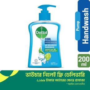 Dettol Handwash Cool 200ml Pump, pH-Balanced Liquid Soap with Menthol