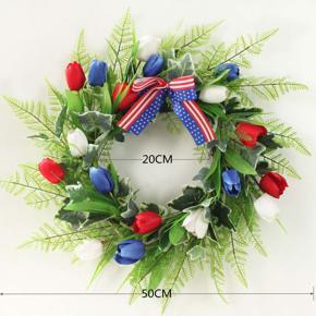 Spring Wreath Artificial Tulip Wreath for All Seasons Round Wreath for Front Door Farmhouse Wall Window Wedding Decor