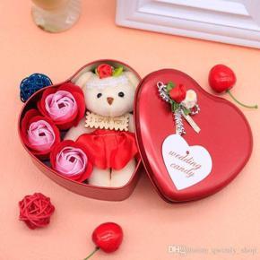 Heart-Shaped Red Box With Teddy And Roses Valentine Day Best Love Gift For Girlfriend - Gift Box