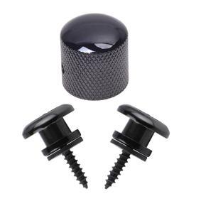 BRADOO- 1x Black Electric Guitar Volume Tone Control Knob & 2Pcs Mushroom Head Guitar Strap Buttons Strap Black