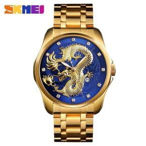 SKMEI Fashion Gold Dragon Diamond Calendar Quartz Watch With Stainless Steel For Men 9193