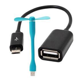 Micro USB OTG Cable Adaptor and USB Fan - Black and Sky Blue