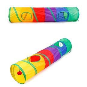 Rainbow Pet Cat Kitten Collapsible 2 Holes Tunnel Toy Playing Tube with Ball