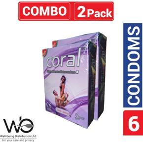 Coral - Long Lasting Lubricated Natural Latex Condom - Combo Pack - 2 Packs - 3x2=6pcs