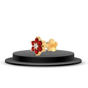 YELLOW GOLD Plated RED FLOWER NOSE STUD