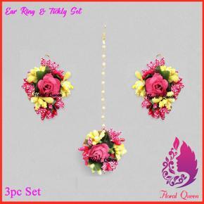 Artificial Flower Designer Ear Ring & Tickly set - Muilticolor - Ear Ring - Ear Ring