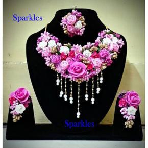 Exclusive Designer Artificial Flower Jewellery Set Purple Colour