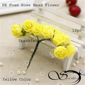 PE Foam Rose Head Flower Artificial For Ar t/ Craf / jewellwry making - Yellow - 12pc