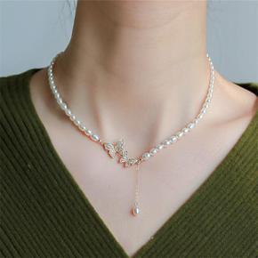 Sweet Rhinestone Bow Knot Pendant Necklace Elegant Summer Imitation Choker Necklace For Women Jewelry Gifts