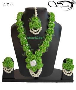 Artificial  Foam Flower Ornaments Set For Women Green Color- 4 pc