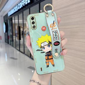 Hontinga for Moto E7i Power / E7 Power Back Cover With Wristband Luxury 6D Plating Anime Naruto Uzumaki Case Soft Silicone Square Phone Cases