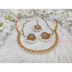 Indian Bahubali Earrings Jhumka Kanerdul Necklace & Tikle Jewellery Sets For Girls & Women