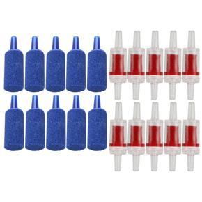 BRADOO- 10X One Way Check Valve for Aquarium Air Pump & 10x Fish Tank Mineral Bubbles Air Stone, Blue