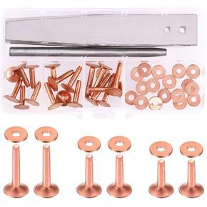 20 Pcs Red Copper Rivet Set with Stainless Steel Burr Setter and Hole Punch Cutter, Cooper Fastener and Setting Kit