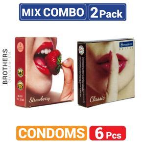 Sensation Mix - 1 Pack Super Dotted Strawberry & 1 Pack Dotted Classic Condom - Total 6 pcs Condom