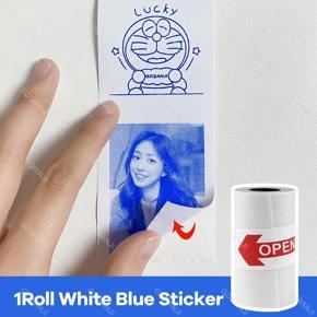 Thermal Sticker Paper Roll 57*30 Blue ink White Color Paper Roll Label Sticker Printer Self Adhesive Notes Paper Roll Blue Ink White Color Paper Roll for Photo Printer 57*30mm Peripage A6 A8 Papering