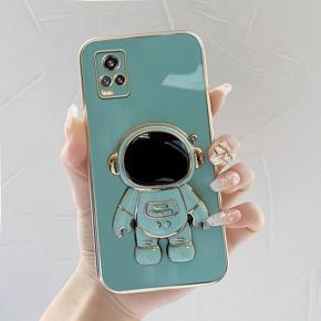 Hontinga for Vivo V20/V20 2021 Back Cover With Cartoon Astronaut Folding Bracket Cases Luxury 6D Plating Soft Silicone Phone Cases