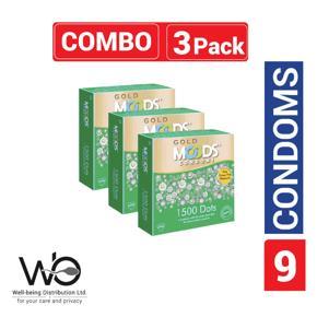 Moods Gold Condom 1500 Dots - Combo Pack - 3 Packs - 3x3=9pcs