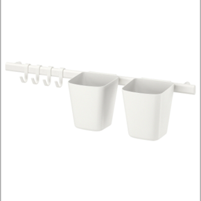 SUNNERSTA Rail with 4 hooks and 2 containers white