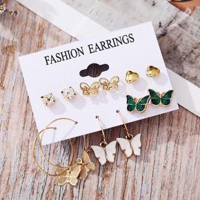 New Trendy 6 Pairs = 12 Pcs Korean Butterfly Pearl Stud Earrings Set for Girls Simple Stylish Elegant Heart Butterfly Earrings Set for Girls Stylish Simple Fashion/ Earring for Women New Collection
