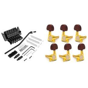 1 Set Electric Guitar Double Tremolo Bridge for Lic Ibanez with Guitar Locked String Tuners Tuning Peg Button(3L+3R)