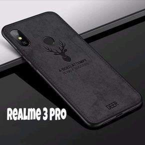 Realme 3 Pro Luxury Deer Head Printed Case Cloth Fabric Durable TPU Cover Rubber Bumper Shell