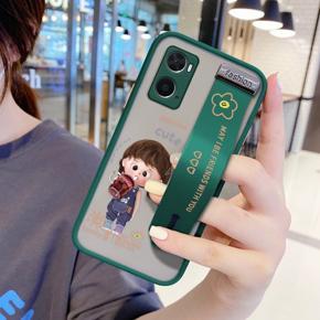 Hontinga for OPPO A76/A36 Back Cover With Wristband Cola Girl Phone Casee Full Lens Protection Thin Frosted Cases